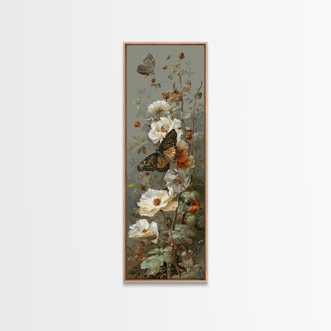 Garden Butterfly and Flowers Specimen Study Canvas Print, Guest Bedroom Art, Digital Print, Bedroom Decor, Oil Painting, Guest, GBA-1x3-59