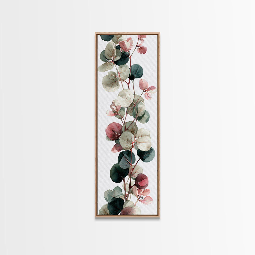 Calming Eucalyptus Watercolor Branches Framed Canvas Print, Guest Bedroom Art, Farmhouse Wall Art, Bedroom Decor, GBA-1x3-70