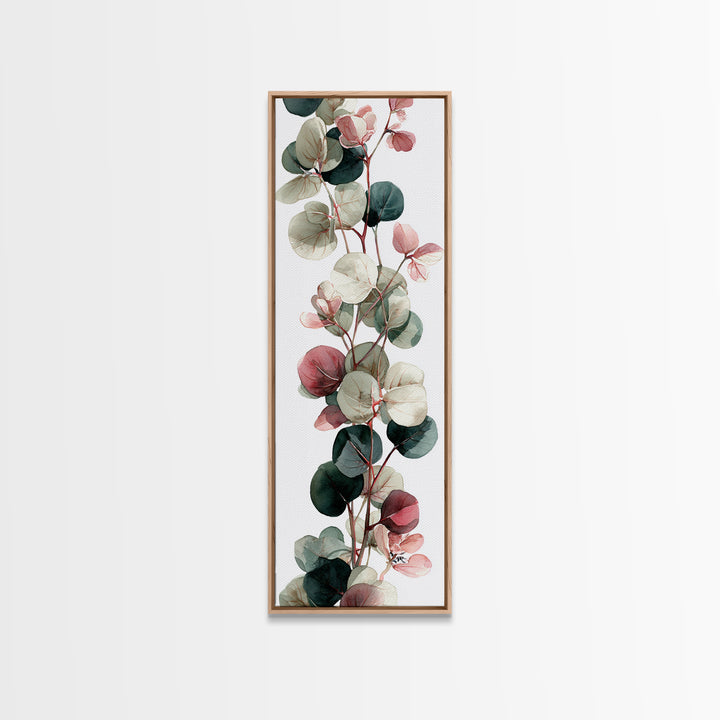 Calming Eucalyptus Watercolor Branches Framed Canvas Print, Guest Bedroom Art, Farmhouse Wall Art, Bedroom Decor, GBA-1x3-70