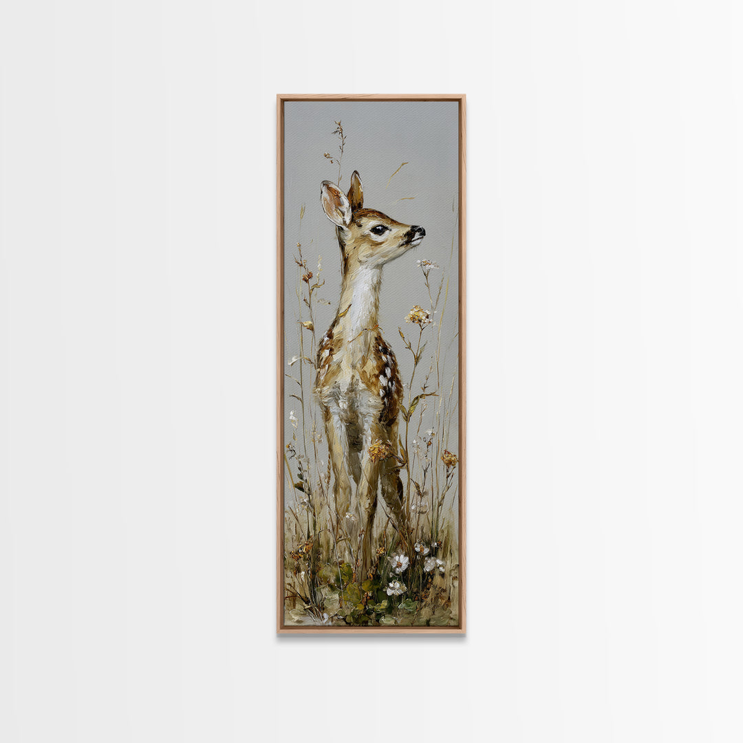 Sunlit Meadow with Delicate Flowers Framed Canvas Print, Guest Bedroom Art, Cat Wall Art, Bedroom Decor, Oil Painting, Guest, GBA-1x3-75