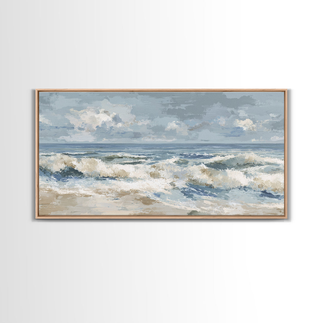 Coastal Dunes in Pale Blue and Sand Framed Canvas Print, Guest Bedroom Art, Home Decor, Bedroom Decor, Fine Art, Guest, GBA-2x1-1