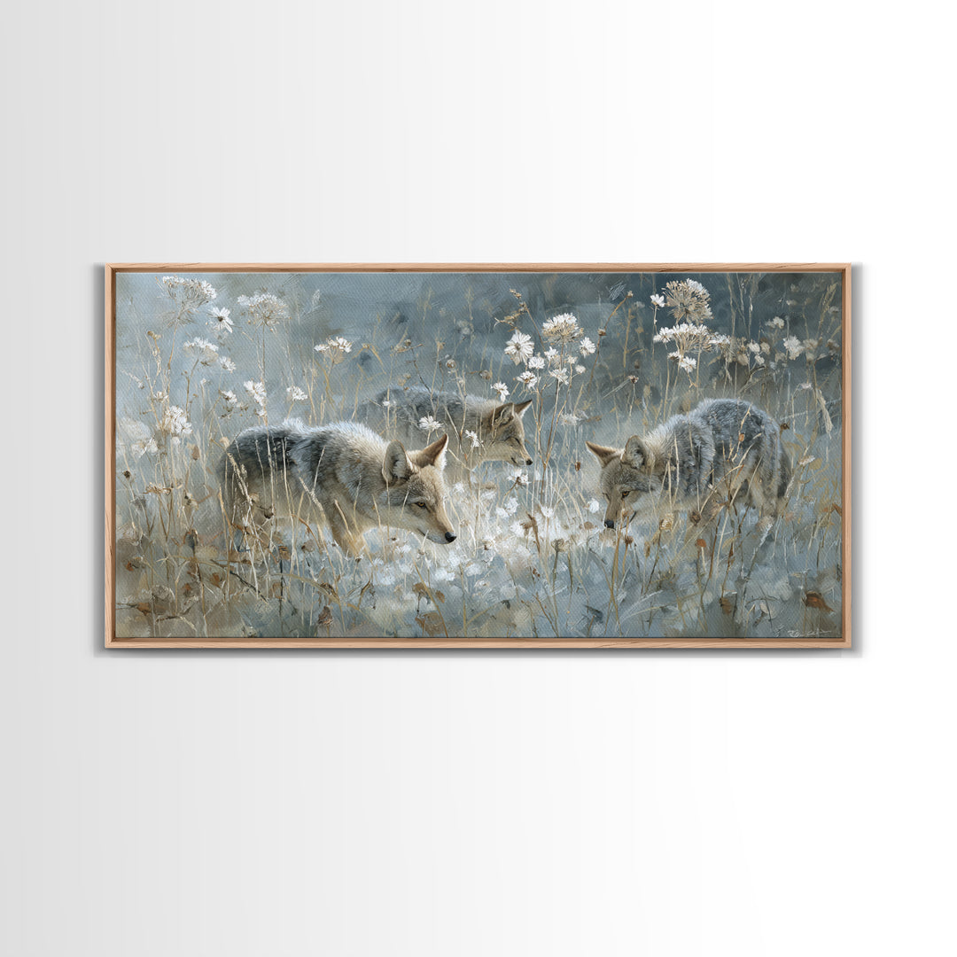 Sunlit Meadow with Delicate Flowers Framed Canvas Print, Guest Bedroom Art, Living Room Wall Art, Bedroom Decor, Guest, GBA-2x1-11