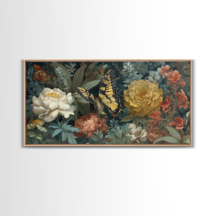 Garden Butterfly and Flowers Specimen Study Canvas Print, Guest Bedroom Art, Downloadable Prints, Bedroom Decor, Guest, GBA-2x1-19