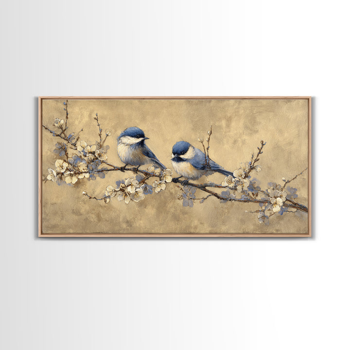 Small Bird Pair on Flowering Branch Framed Canvas Print, Guest Bedroom Art, Bedroom Decor, Oil Painting, Guest, GBA-2x1-24