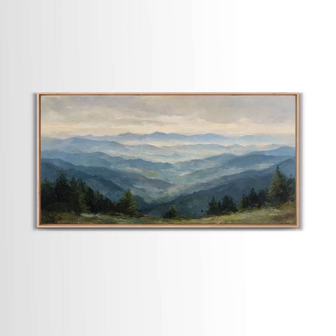 Soft Mountain Horizon Framed Canvas Print, Guest Bedroom Art, Bedroom Decor, Oil Painting, Guest, Above Bed Decor, GBA-2x1-3
