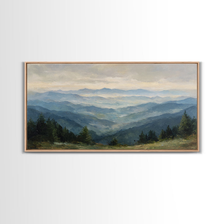 Soft Mountain Horizon Framed Canvas Print, Guest Bedroom Art, Bedroom Decor, Oil Painting, Guest, Above Bed Decor, GBA-2x1-3