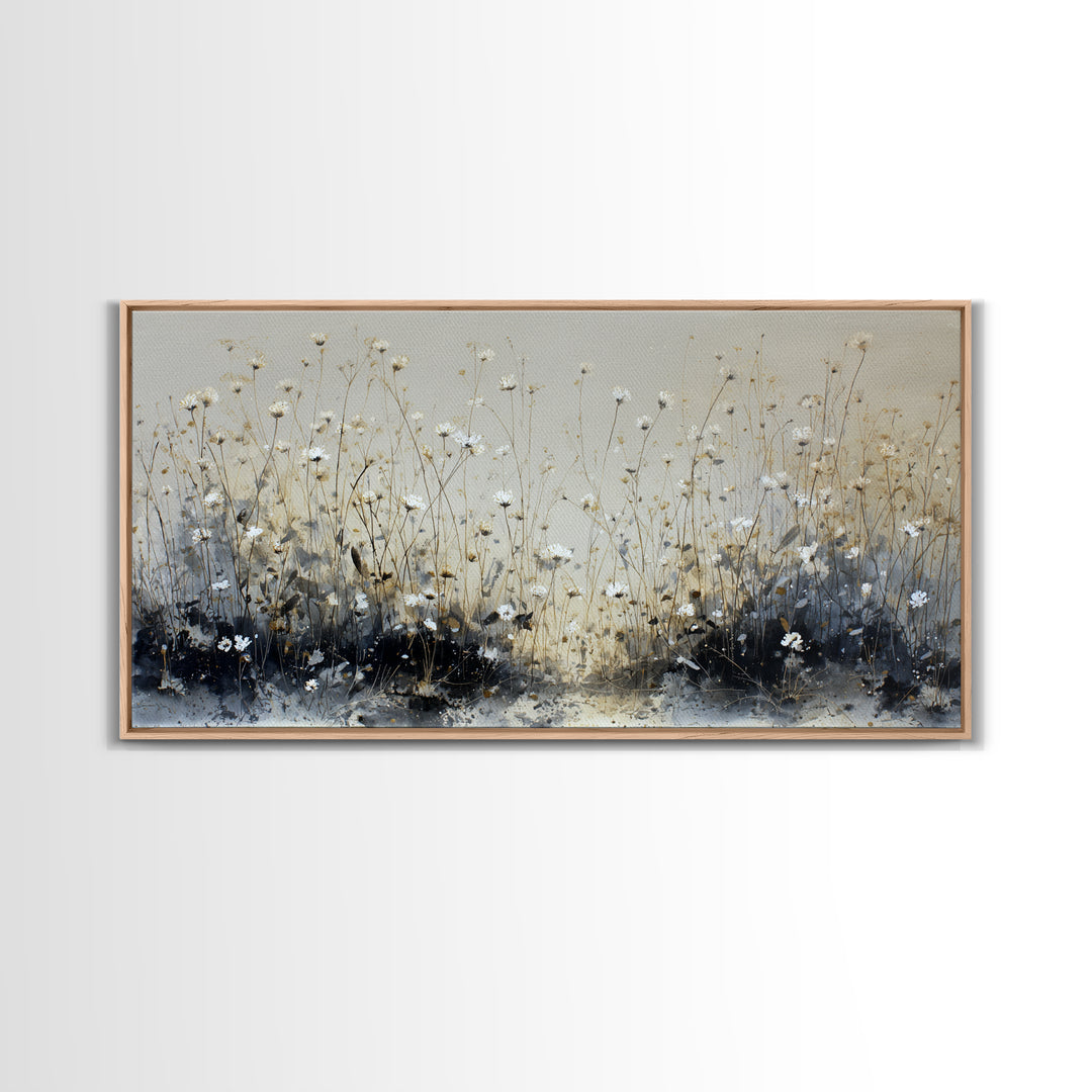 Sunlit Meadow with Delicate Flowers Framed Canvas Print, Guest Bedroom Art, Bedroom Decor, Watercolor Art, Guest, GBA-2x1-35