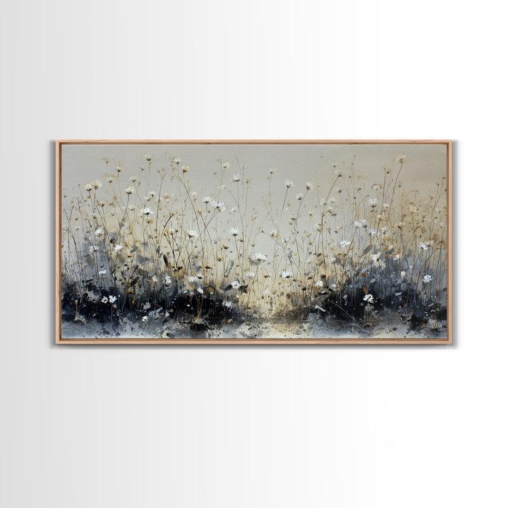Sunlit Meadow with Delicate Flowers Framed Canvas Print, Guest Bedroom Art, Bedroom Decor, Watercolor Art, Guest, GBA-2x1-35