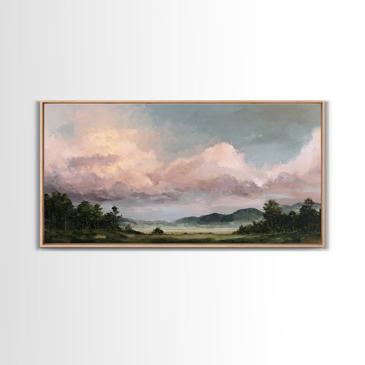 Romantic Cloudscape in Blush and Ivory Framed Canvas Print, Guest Bedroom Art, Printable Art, Bedroom Decor, Fine Art, Guest, GBA-2x1-55