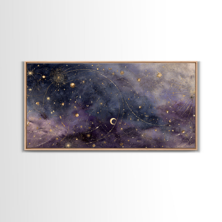 Minimal Moon and Stars Composition Framed Canvas Print, Guest Bedroom Art, Print, Bedroom Decor, Oil Painting, Guest, GBA-2x1-60