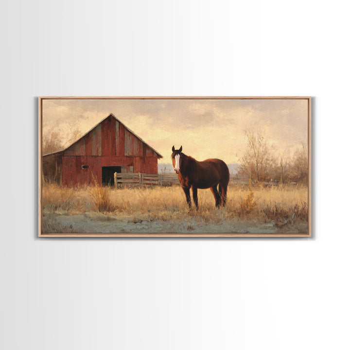 Quiet Horse Pasture at Sunset Framed Canvas Print, Guest Bedroom Art, Prints, Bedroom Decor, Abstract Art, Guest 165, GBA-2x1-65