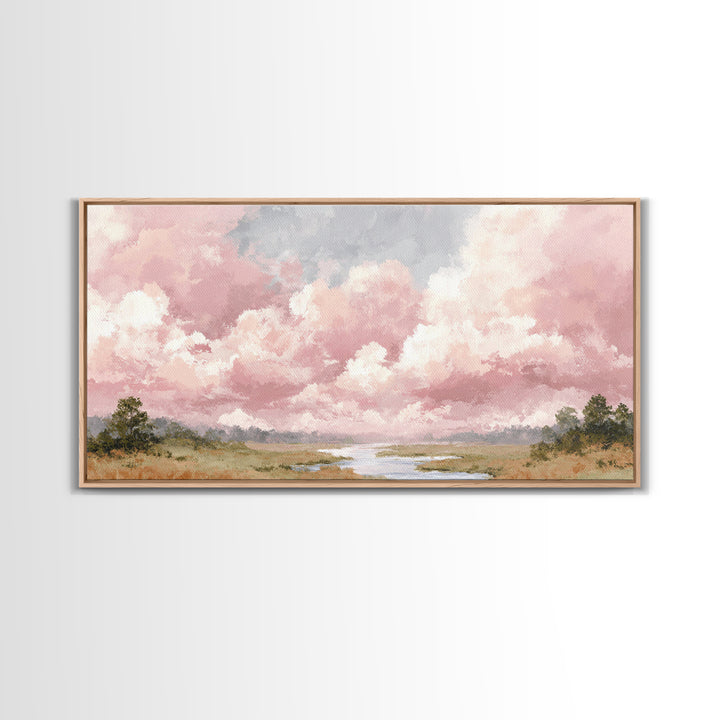 Romantic Cloudscape in Blush and Ivory Framed Canvas Print, Guest Bedroom Art, Poster, Bedroom Decor, Fine Art, Guest, GBA-2x1-7