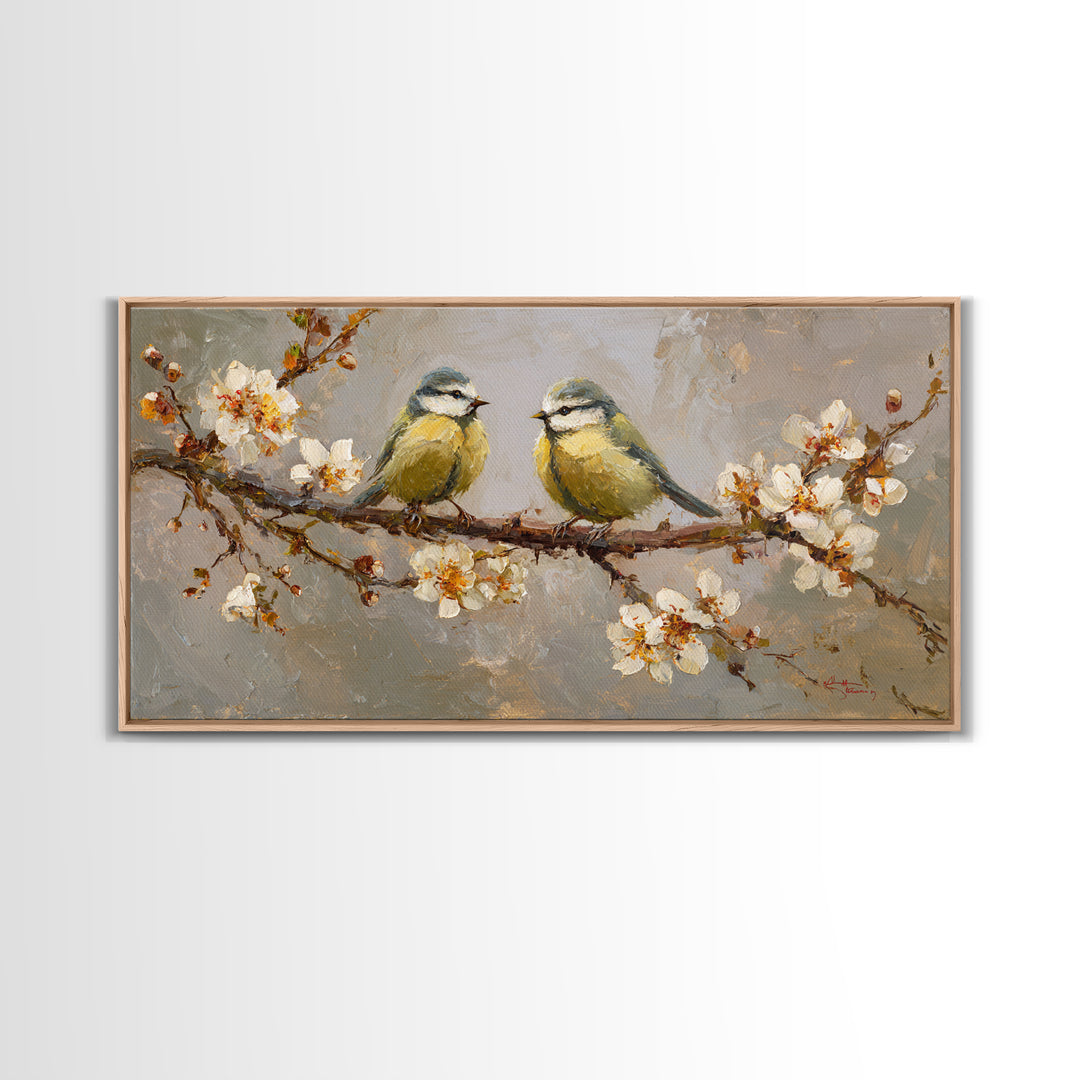 Small Bird Pair on Flowering Branch Framed Canvas Print, Guest Bedroom Art, Bedroom Decor, Watercolor Art, Guest, GBA-2x1-72