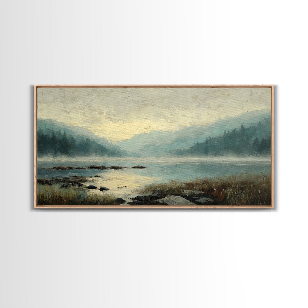 Soft Mountain Horizon Framed Canvas Print, Guest Bedroom Art, Boho Decor, Bedroom Decor, Fine Art, Guest, Digital Prints, GBA-2x1-75