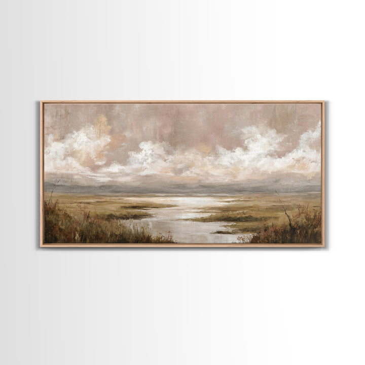 Romantic Cloudscape in Blush and Ivory Framed Canvas Print, Guest Bedroom Art, Minimalist Wall Art, Bedroom Decor, Guest, GBA-2x1-79