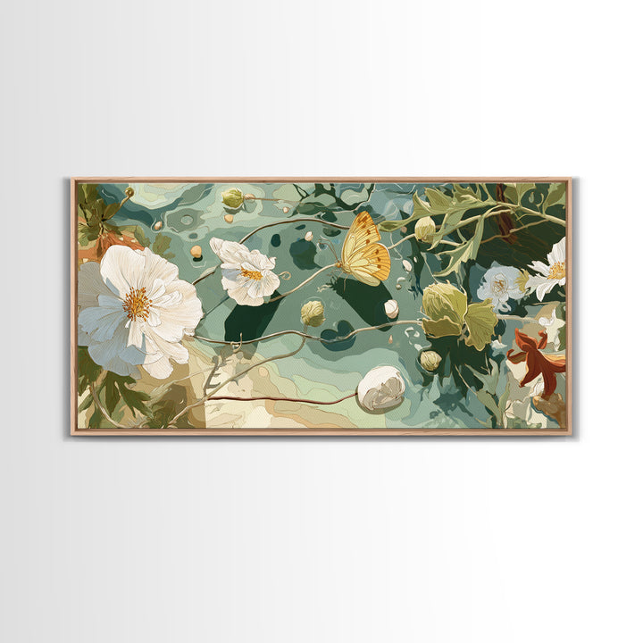 Garden Butterfly and Flowers Specimen Study Framed Canvas Print, Guest Bedroom Art, Home, Bedroom Decor, Fine Art, Guest, GBA-2x1-91