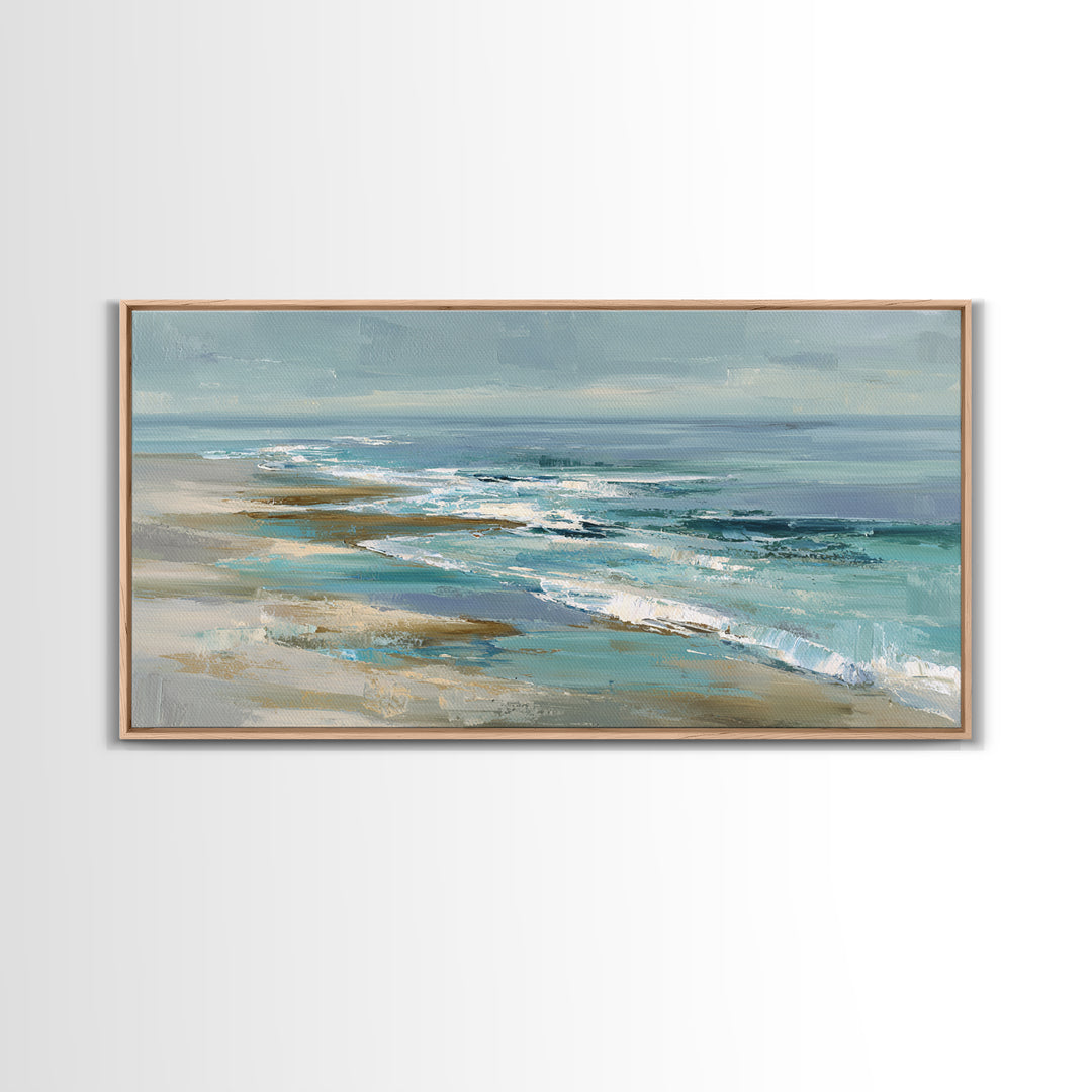 Coastal Dunes in Pale Blue and Sand Framed Canvas Print, Guest Bedroom Art, New Home Gift, Bedroom Decor, Fine Art, Guest, GBA-2x1-97