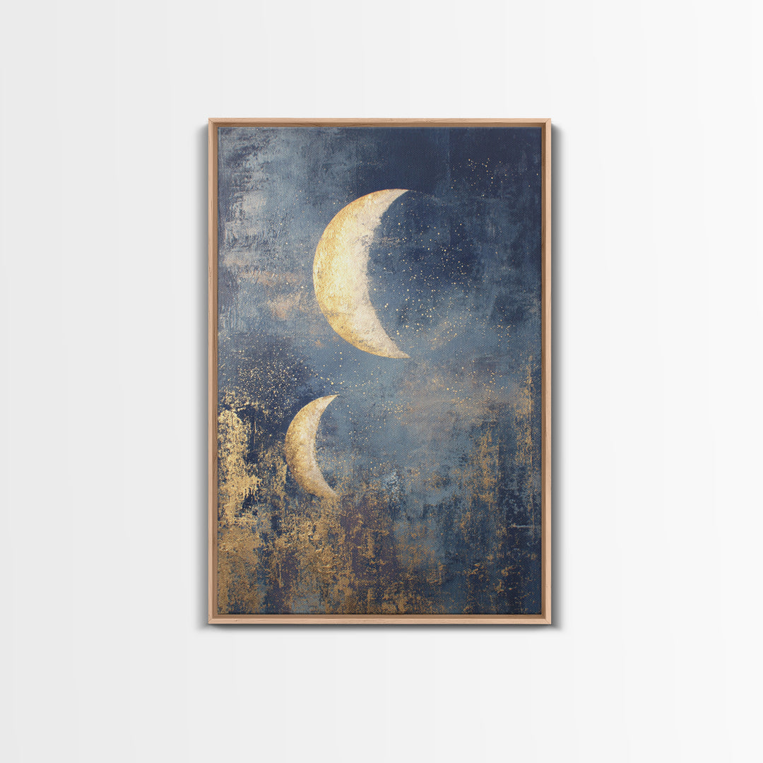 Minimal Moon and Stars Composition Framed Canvas Print, Guest Bedroom Art, Funky Wall Art, Bedroom Decor, Fine Art, Guest, GBA-2x3-24