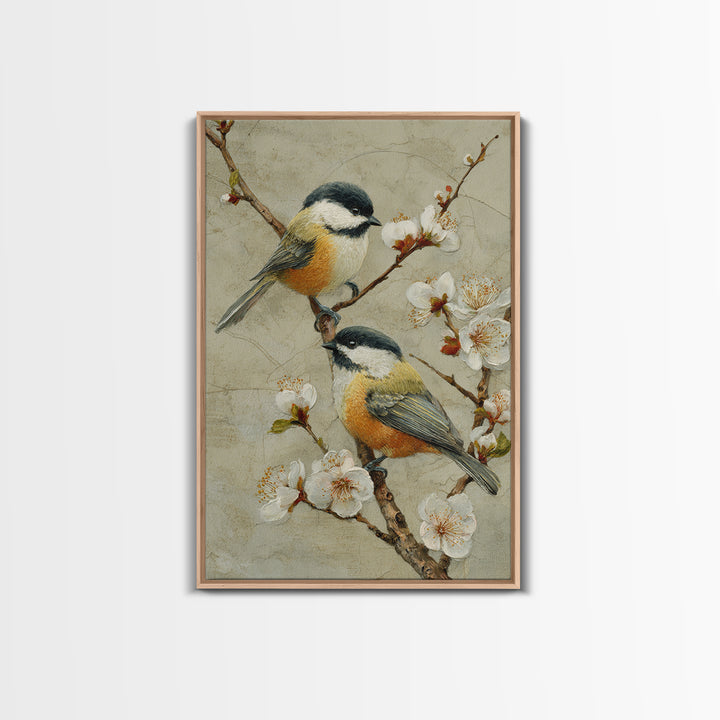 Small Bird Pair on Flowering Branch Framed Canvas Print, Guest Bedroom Art, Cat Wall Art, Bedroom Decor, Fine Art, Guest, GBA-2x3-36