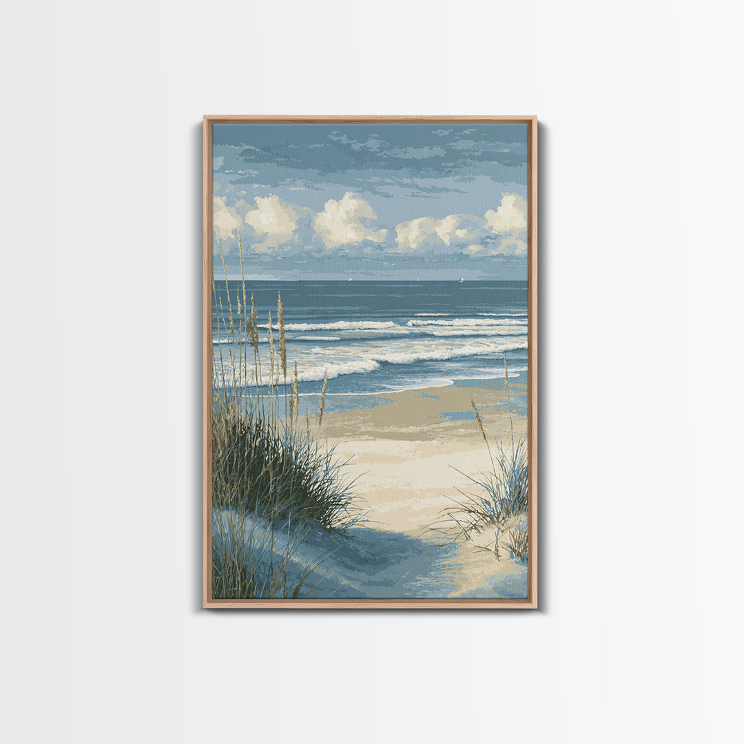Coastal Dunes in Pale Blue and Sand Framed Canvas Print, Guest Bedroom Art, Wall Decor, Bedroom Decor, Fine Art, Guest, GBA-2x3-37