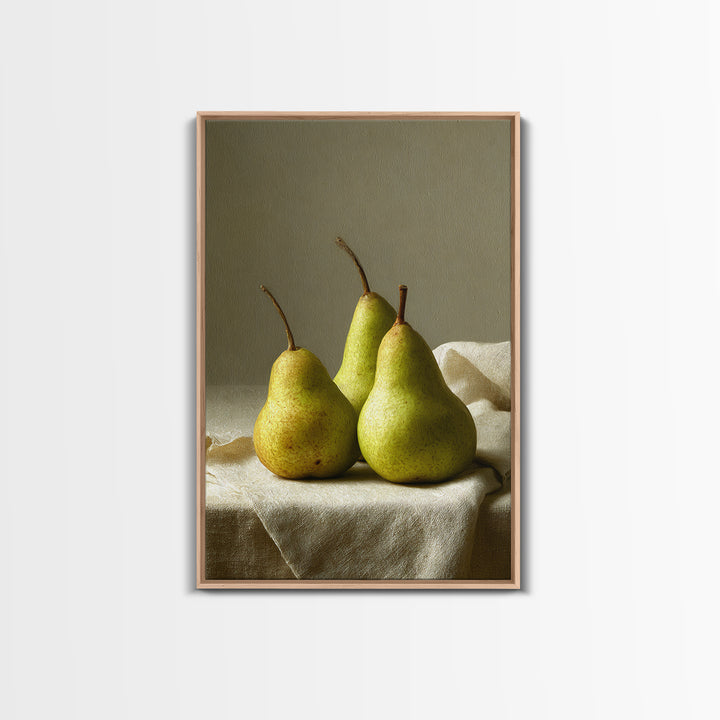Classic Pear Still Life for Cozy Hospitality Framed Canvas Print, Guest Bedroom Art, Living Room Decor, Bedroom Decor, Guest, GBA-2x3-76