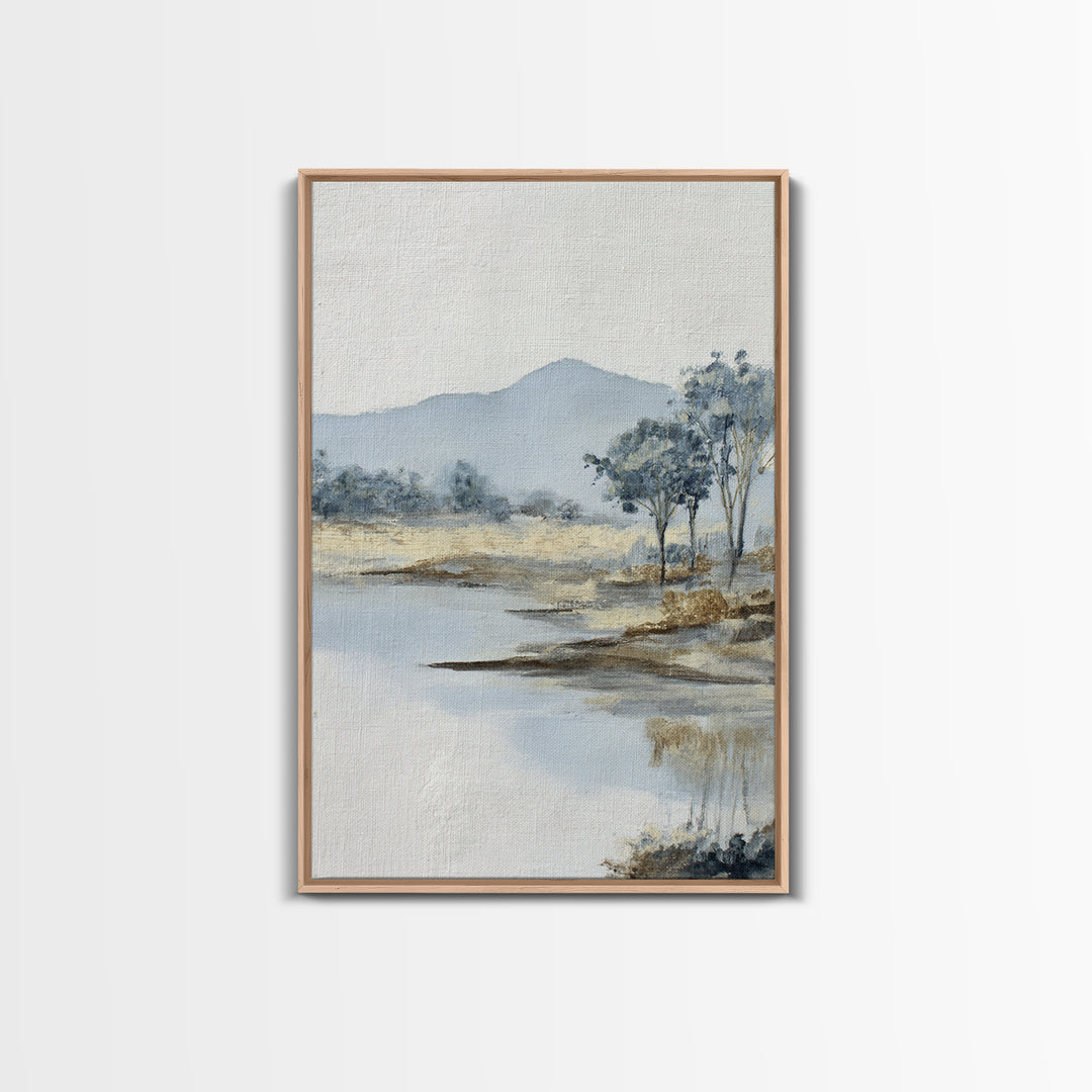Gentle Rain over Distant Hills Framed Canvas Print, Guest Bedroom Art, Bedroom Wall Decor, Bedroom Decor, Oil Painting, Guest, GBA-2x3-8