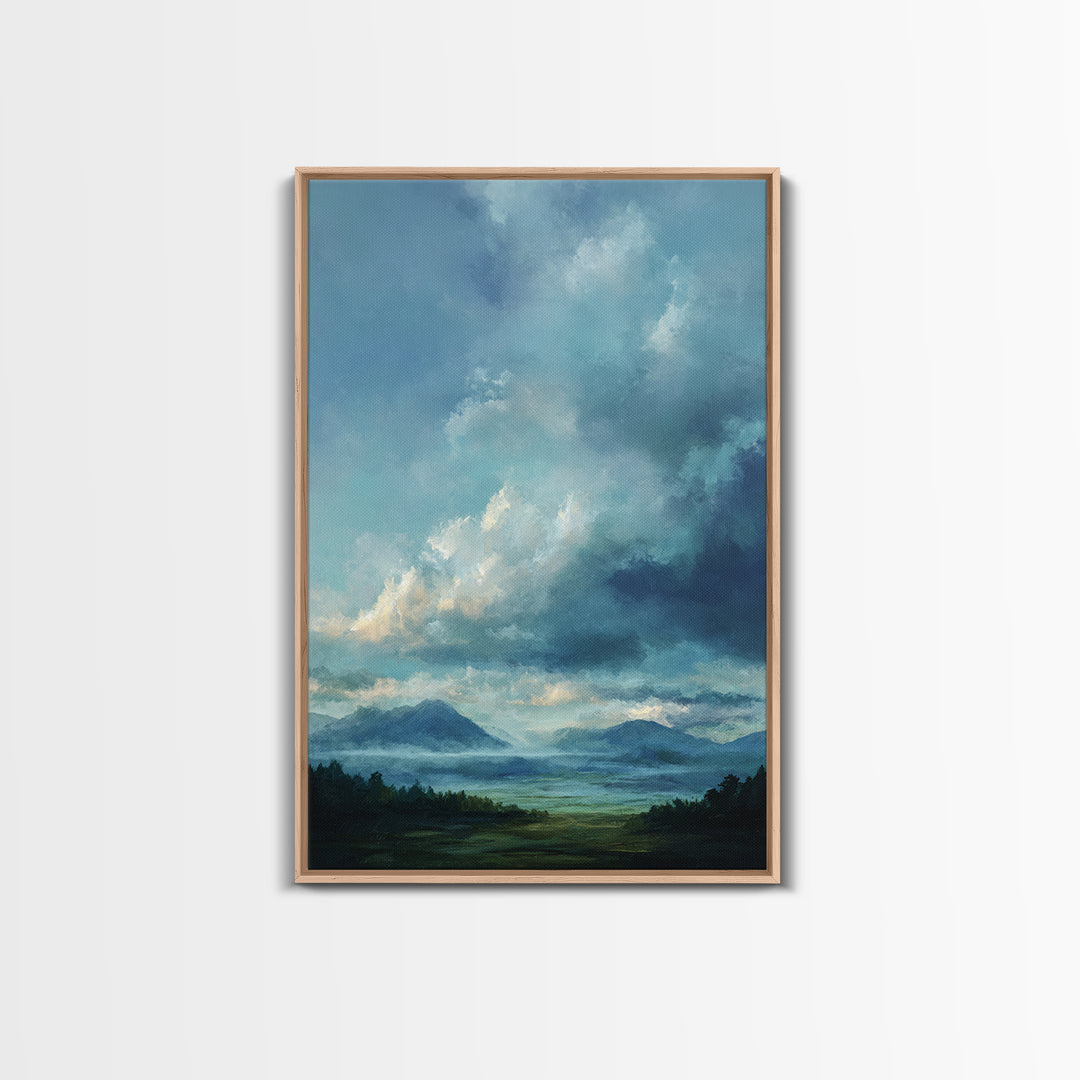 Soft Mountain Horizon Framed Canvas Print, Guest Bedroom Art, Living Room Decor, Bedroom Decor, Oil Painting, Guest, GBA-2x3-87