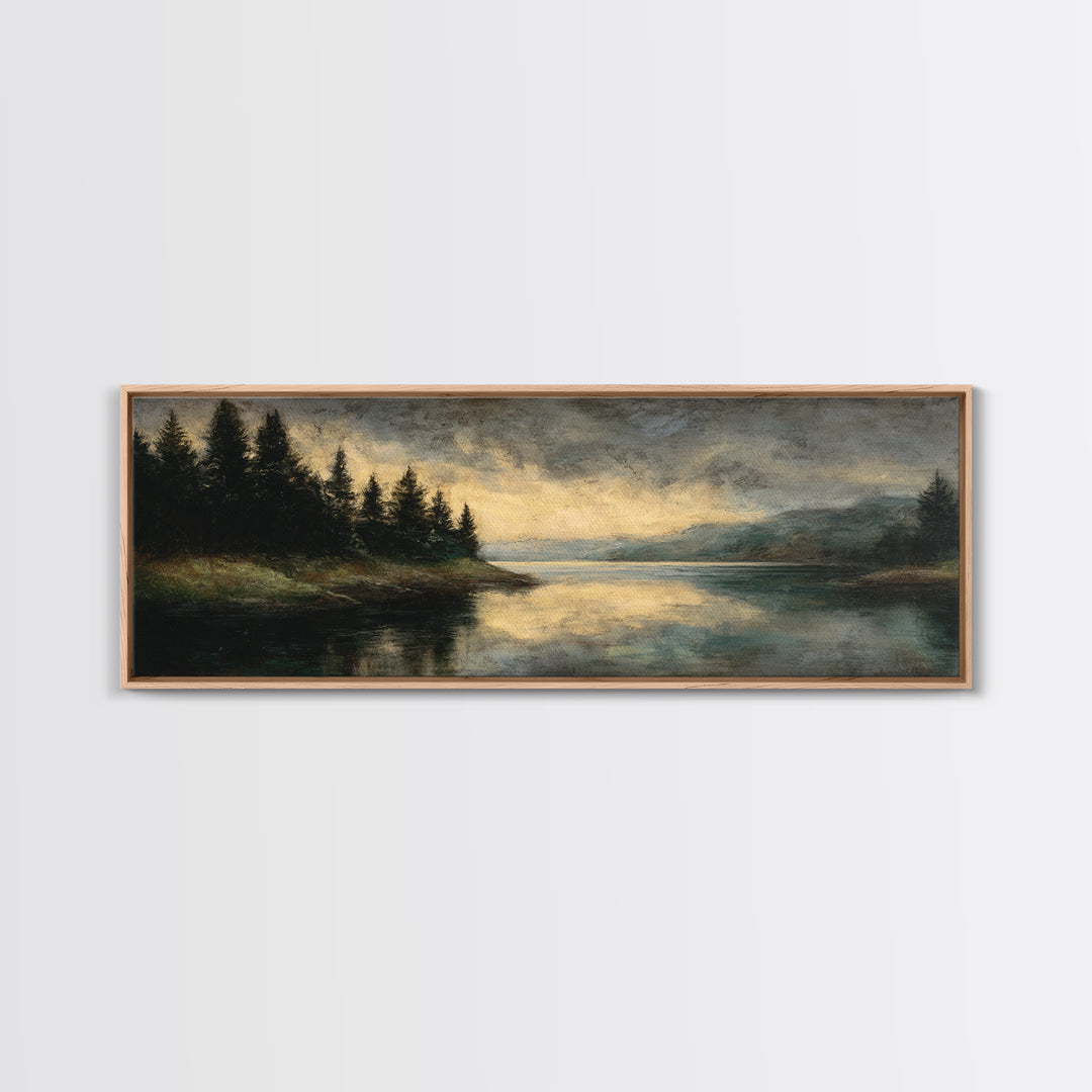 Quiet Lake Landscape at Early Morning Framed Canvas Print, Guest Bedroom Art, Wall Art Prints, Bedroom Decor, Fine Art, Guest, GBA-3x1-18