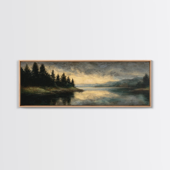 Quiet Lake Landscape at Early Morning Framed Canvas Print, Guest Bedroom Art, Wall Art Prints, Bedroom Decor, Fine Art, Guest, GBA-3x1-18