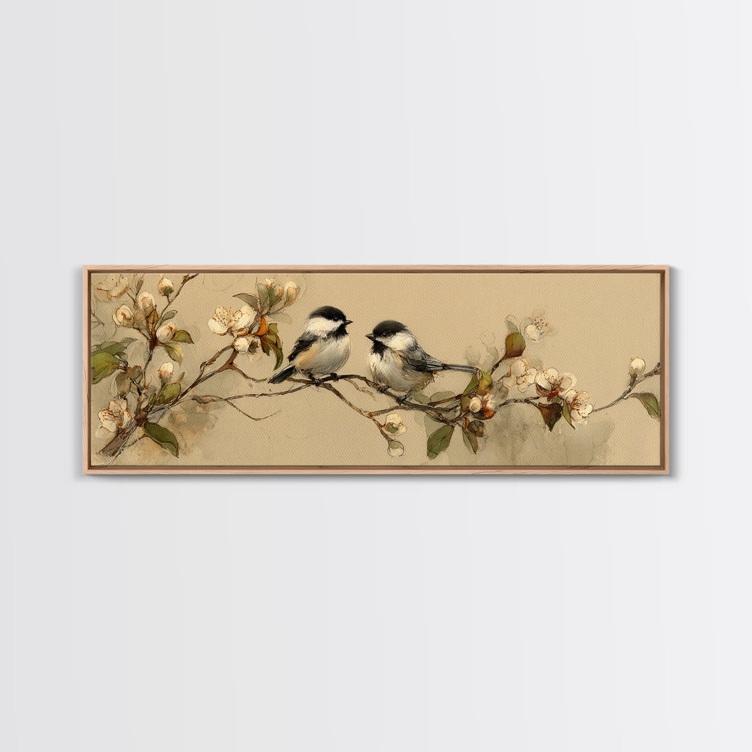 Small Bird Pair on Flowering Branch Canvas Print, Guest Bedroom Art, Downloadable Prints, Bedroom Decor, Oil Painting, Guest, GBA-3x1-20