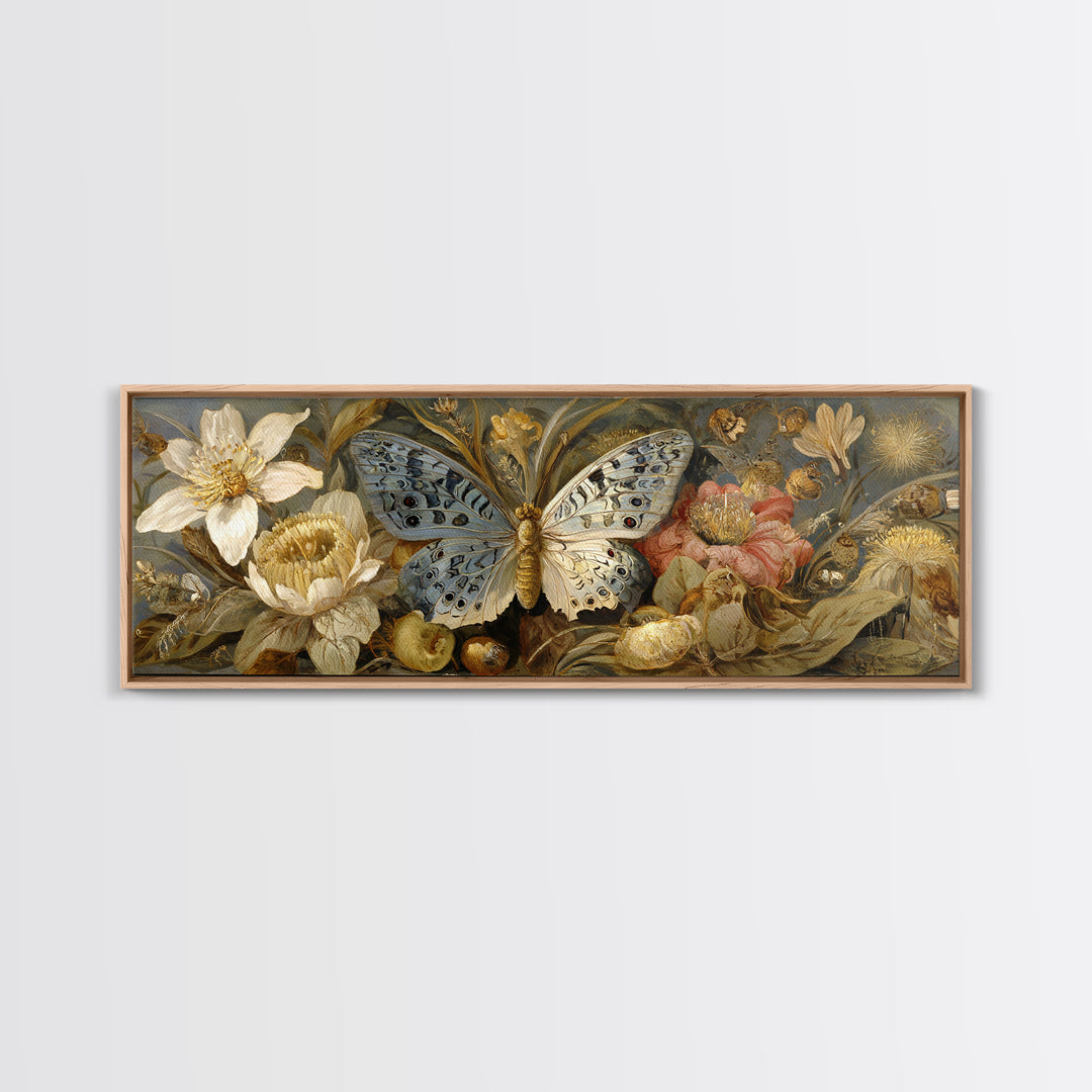 Garden Butterfly and Flowers Specimen Study Canvas Print, Guest Bedroom Art, Fine Art Print, Bedroom Decor, Oil Painting, Guest, GBA-3x1-39
