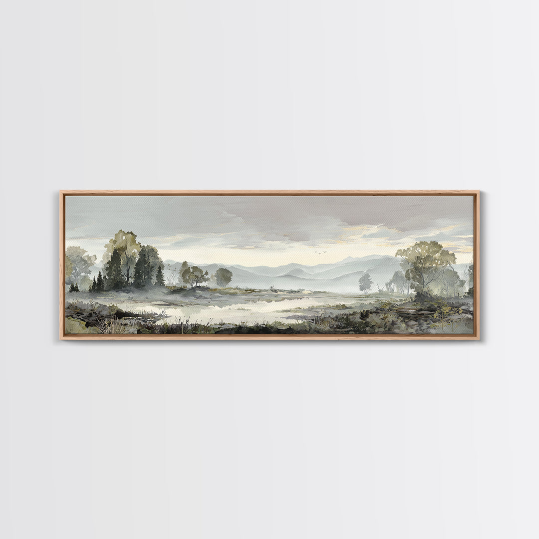 Monochrome Forest Silhouette Framed Canvas Print, Guest Bedroom Art, Bedroom Wall Decor, Bedroom Decor, Oil Painting, Guest, GBA-3x1-53