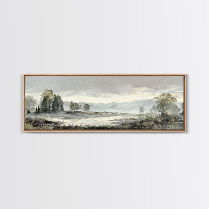 Monochrome Forest Silhouette Framed Canvas Print, Guest Bedroom Art, Bedroom Wall Decor, Bedroom Decor, Oil Painting, Guest, GBA-3x1-53