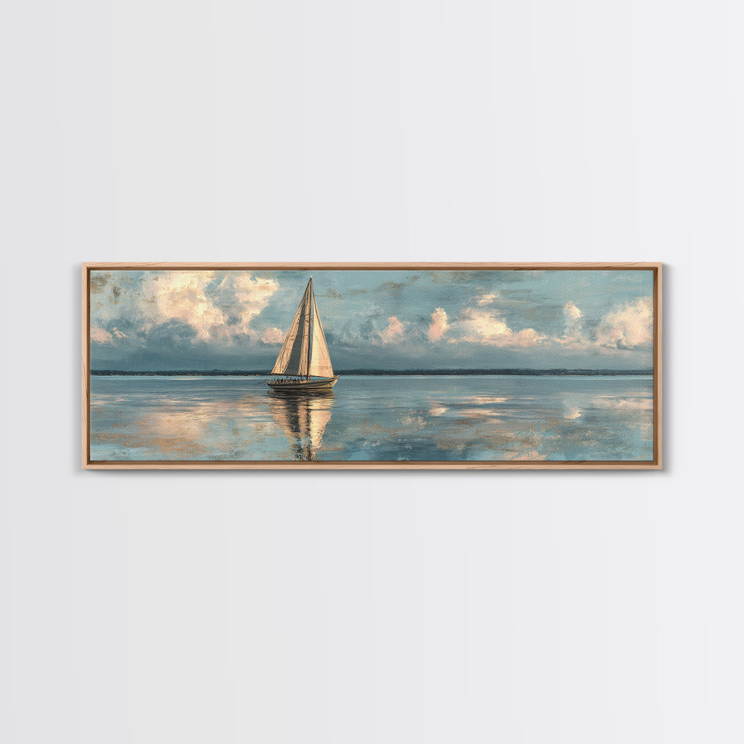Soft Watercolor Sailboat on Quiet Water Framed Canvas Print, Guest Bedroom Art, New Home Gift, Bedroom Decor, Fine Art, Guest, GBA-3x1-58