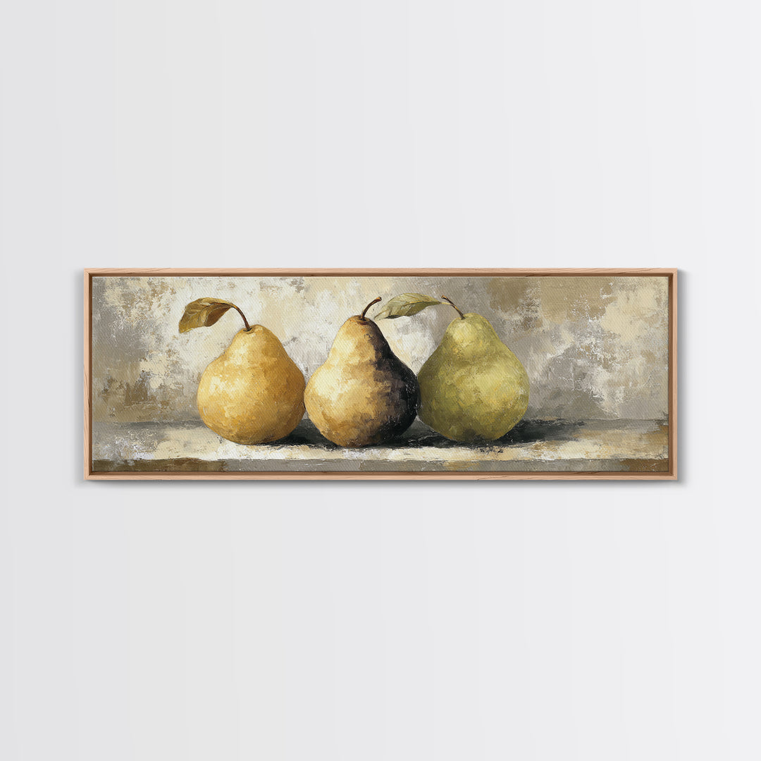 Classic Pear Still Life for Cozy Hospitality Framed Canvas Print, Guest Bedroom Art, Boho Decor, Bedroom Decor, Fine Art, Guest, GBA-3x1-60