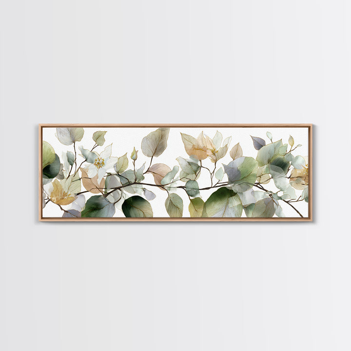 Calming Eucalyptus Watercolor Branches Framed Canvas Print, Guest Bedroom Art, Pink Wall Art, Bedroom Decor, Fine Art, Guest, GBA-3x1-74