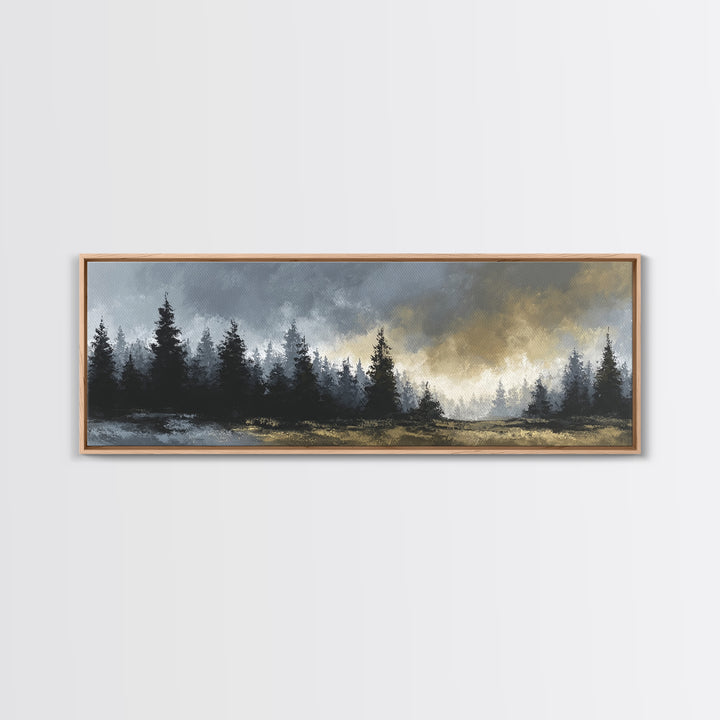 Monochrome Forest Silhouette Framed Canvas Print, Guest Bedroom Art, Bedroom Wall Decor, Bedroom Decor, Oil Painting, Guest, GBA-3x1-77