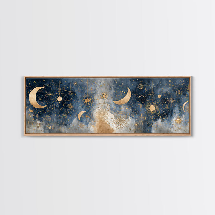 Minimal Moon and Stars Composition Canvas Print, Guest Bedroom Art, Above Bed Decor, Bedroom Decor, Fine Art, Guest, Boho Decor, GBA-3x1-8