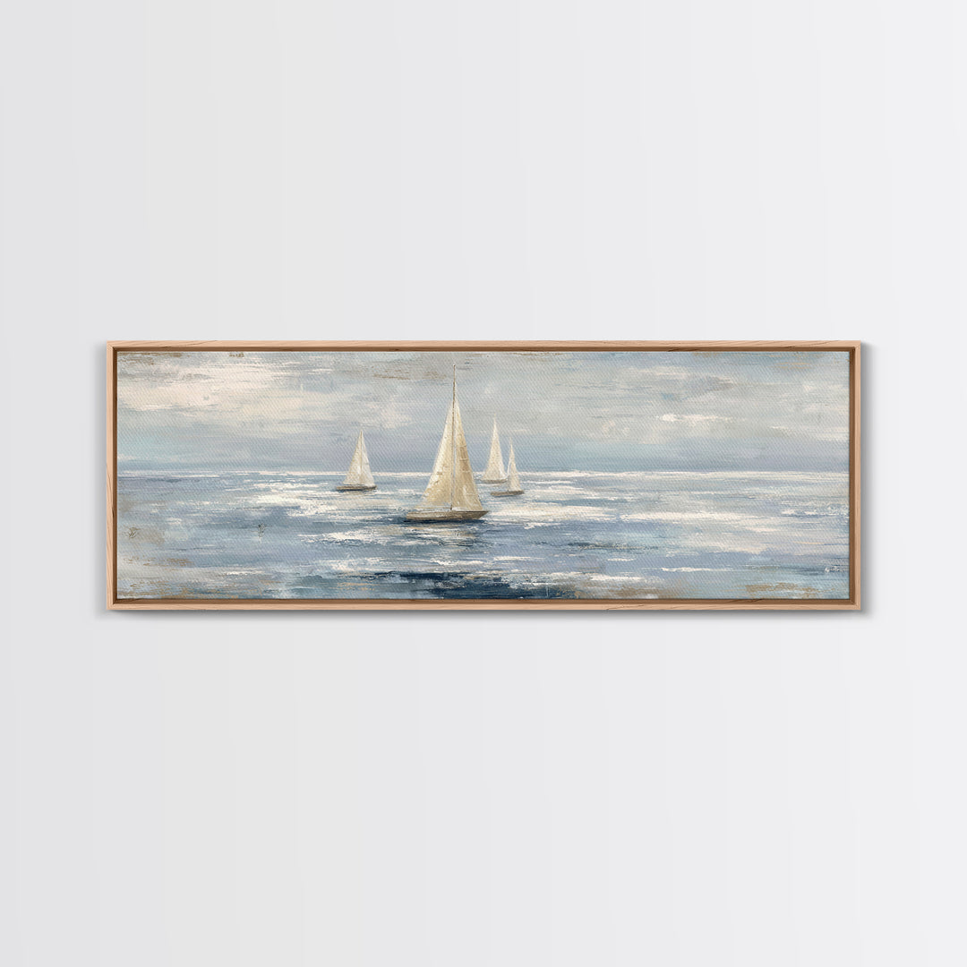 Soft Watercolor Sailboat on Quiet Water Framed Canvas Print, Guest Bedroom Art, New Home Gift, Bedroom Decor, Fine Art, Guest, GBA-3x1-82