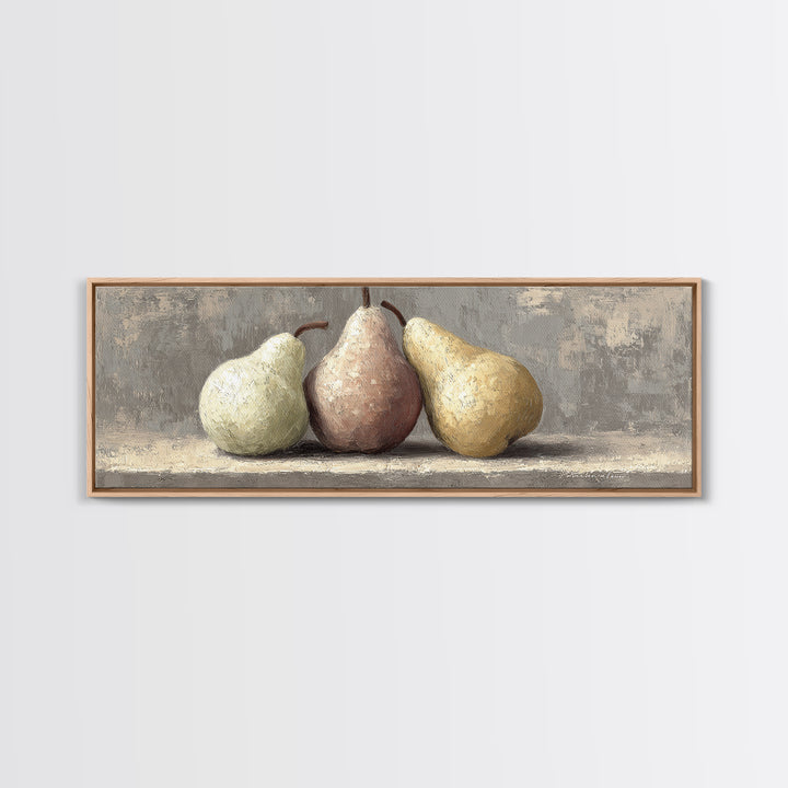 Classic Pear Still Life for Cozy Hospitality Framed Canvas Print, Guest Bedroom Art, Wall Decor, Bedroom Decor, Fine Art, Guest, GBA-3x1-84