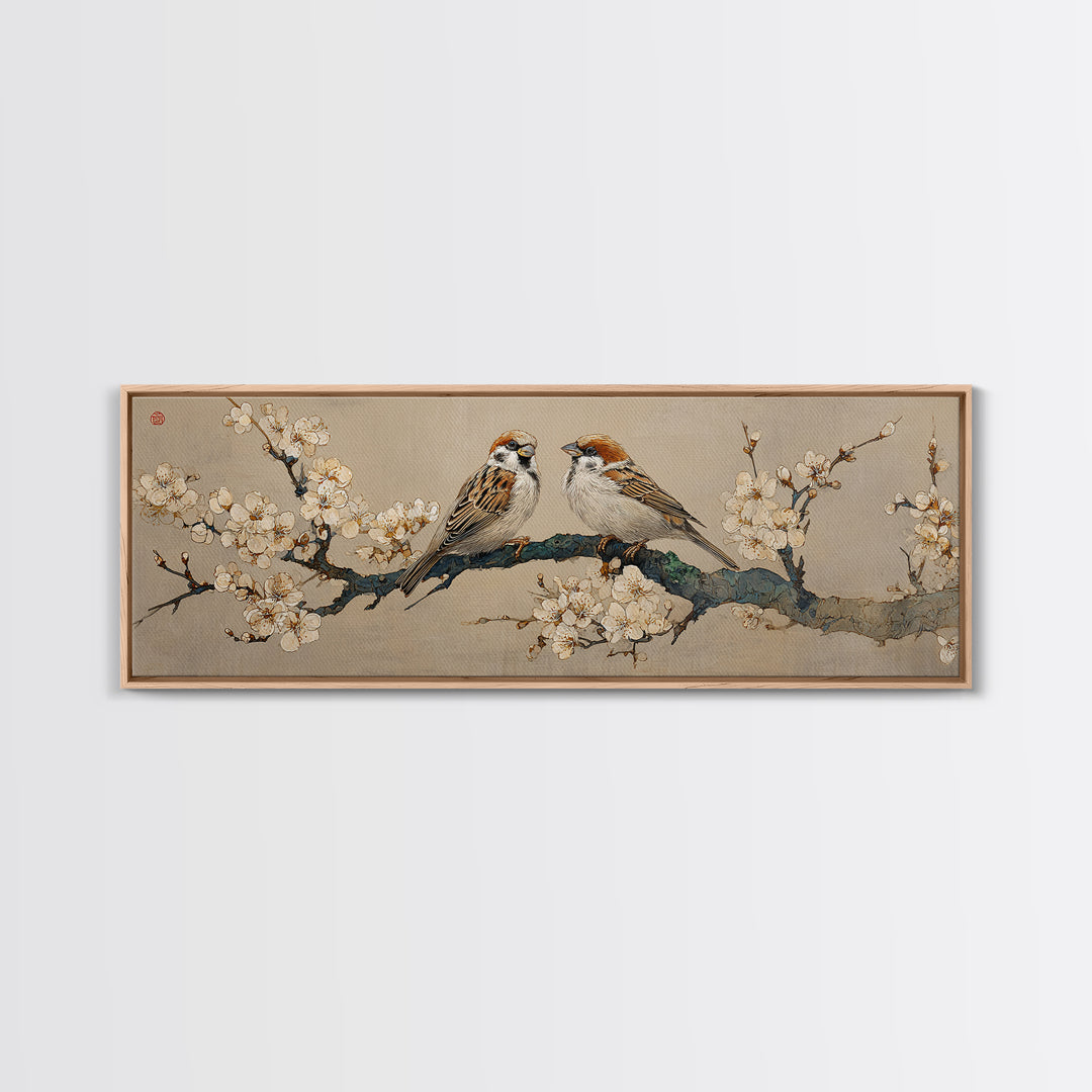 Small Bird Pair on Flowering Branch Canvas Print, Guest Bedroom Art, Prints, Bedroom Decor, Guest 292, Set of Wall Art, GBA-3x1-92
