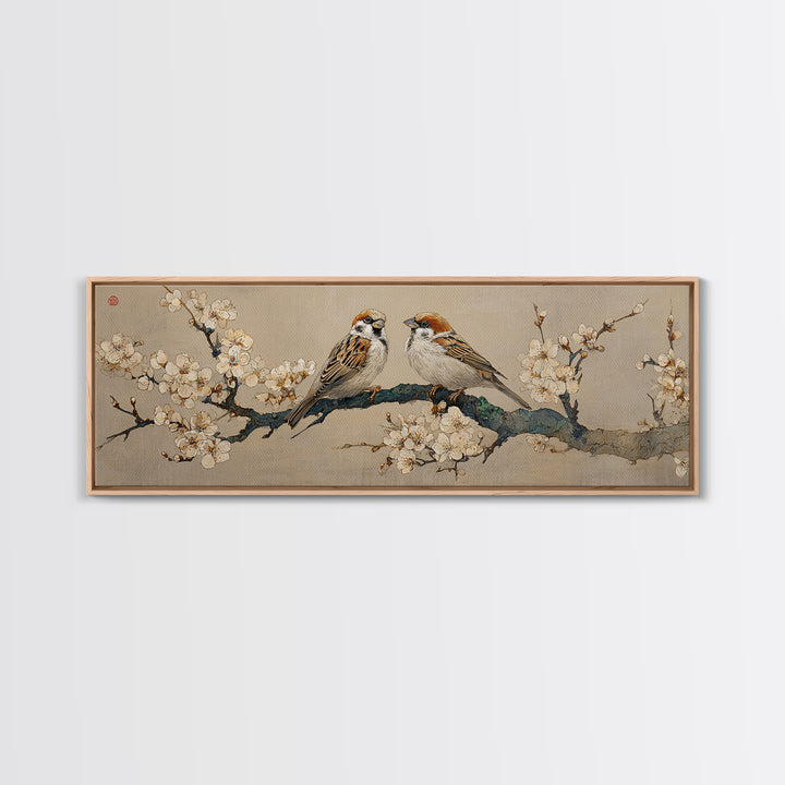 Small Bird Pair on Flowering Branch Canvas Print, Guest Bedroom Art, Prints, Bedroom Decor, Guest 292, Set of Wall Art, GBA-3x1-92