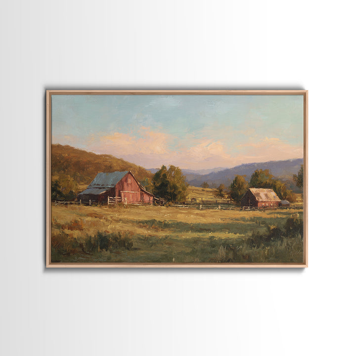 Quiet Horse Pasture at Sunset Framed Canvas Print, Guest Bedroom Art, Living Room Wall Art, Bedroom Decor, Abstract Art, Guest, GBA-3x2-25