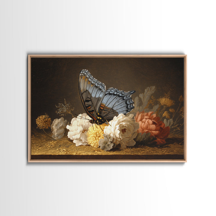 Garden Butterfly and Flowers Specimen Study Framed Canvas Print, Guest Bedroom Art, Bedroom Wall Art, Bedroom Decor, Guest, GBA-3x2-27
