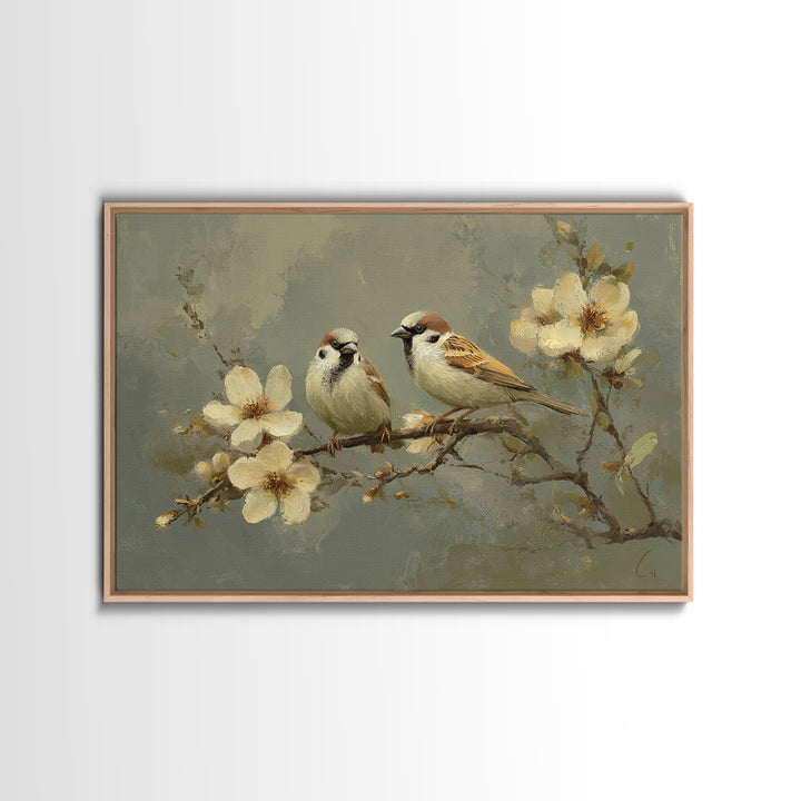 Small Bird Pair on Flowering Branch Canvas Print, Guest Bedroom Art, Set of 3 Wall Art, Bedroom Decor, Oil Painting, Guest, GBA-3x2-32