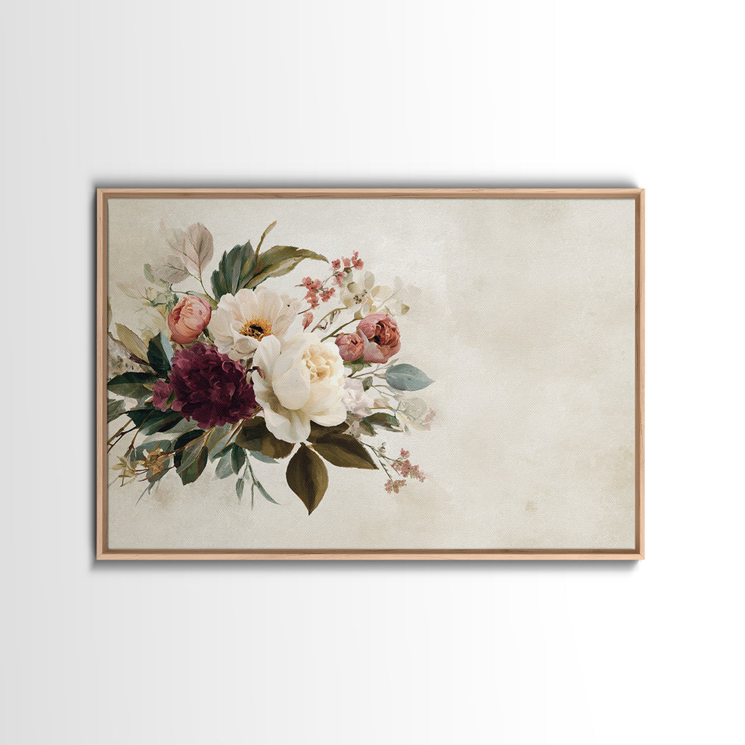 Welcoming Wildflower Bouquet Framed Canvas Print, Guest Bedroom Art, Bedroom Wall Art, Bedroom Decor, Oil Painting, Guest, GBA-3x2-5