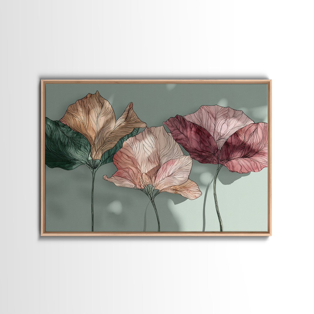 Gentle Botanical Line Drawing Trio Canvas Print, Guest Bedroom Art, Set of 3 Wall Art, Bedroom Decor, Watercolor Art, Guest, GBA-3x2-58