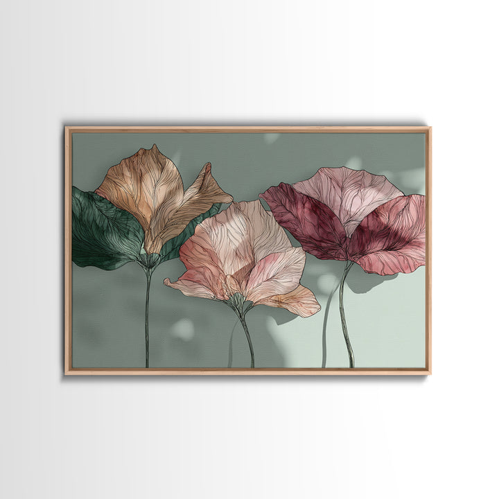 Gentle Botanical Line Drawing Trio Canvas Print, Guest Bedroom Art, Set of 3 Wall Art, Bedroom Decor, Watercolor Art, Guest, GBA-3x2-58