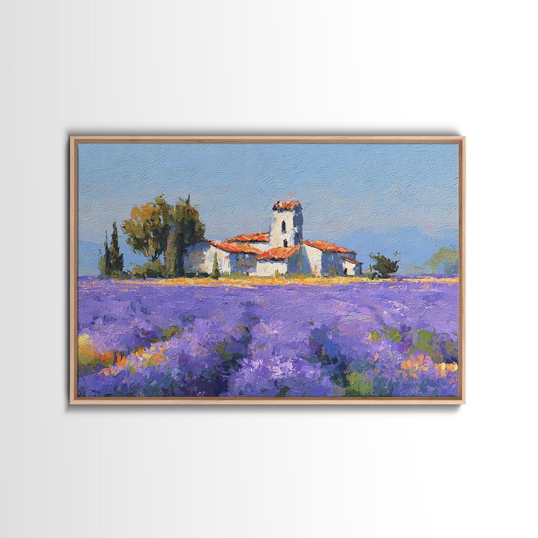 Lavender Field under Pale Sky Framed Canvas Print, Guest Bedroom Art, Living Room Wall Art, Bedroom Decor, Watercolor Art, GBA-3x2-71