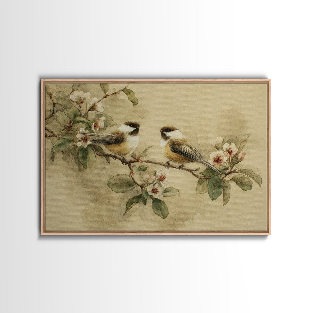 Small Bird Pair on Flowering Branch Framed Canvas Print, Guest Bedroom Art, Digital Print, Bedroom Decor, Fine Art, Guest, GBA-3x2-8
